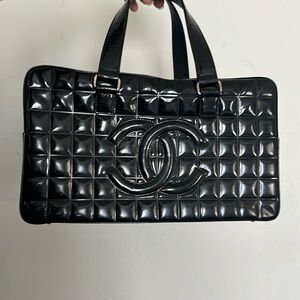 Chanel Chocolate Bar Tote With Red Suede Interior